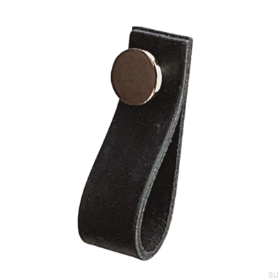 Möbelhandtag Loop 80 Svart Läder med polerat silver