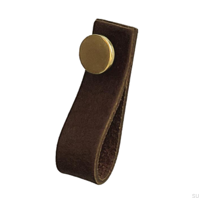 Möbelhandtag Loop 80 Läder Brun med Guld