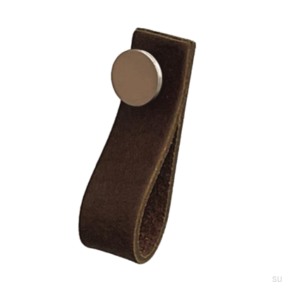 Möbelhandtag Loop 80 Läder Brun med Borstat Silver