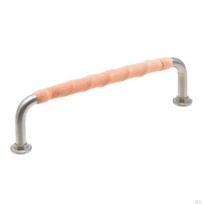 Avlångt möbelhandtag 1353 128 Borstad Nickel med Läder