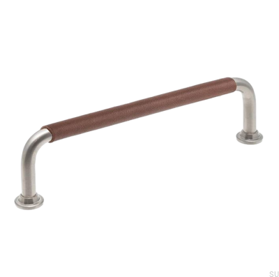 Avlångt möbelhandtag LS 1353 128 Borstad Nickel med Brunt Läder