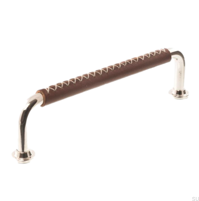 Avlångt möbelhandtag LX 1353 96 Polerad Nickel med Brunt Läder