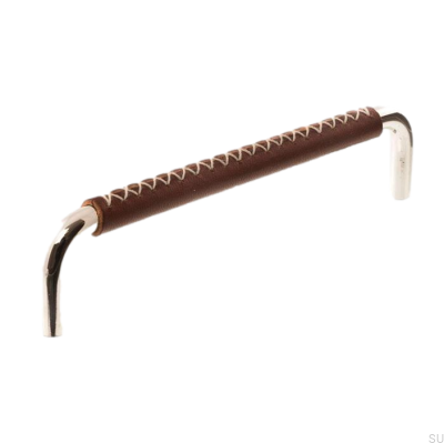 Avlångt möbelhandtag LX 7353 96 Polerad Nickel med Brunt Läder