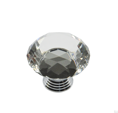 Möbelknopp GL02 Glas med Kromad Mässing
