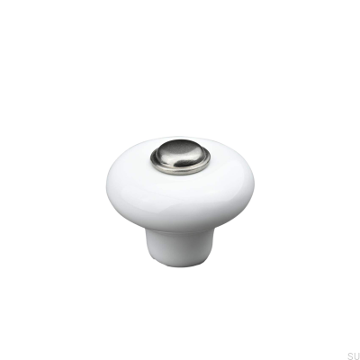 Verna 2024 36 möbelknopp Porslin Vit med Borstat Silver