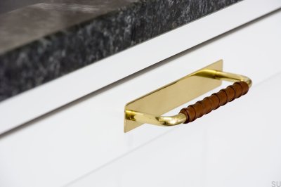 Avlångt möbelhandtag med Royal Deluxe pad 128 Mässingsbrunt Läder