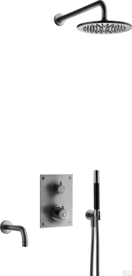 Duschset med termostatisk tryckkran och badkarspip BOX7368 ED2 Mässing Svart Krom Borstad