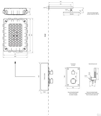 Duschset med termostattryckkran BOX8268 SQUARE ED2 Mässing polerad omålad