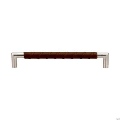 Avlångt möbelhandtag Standard 12 192 Brunt Läder Rostfritt stål