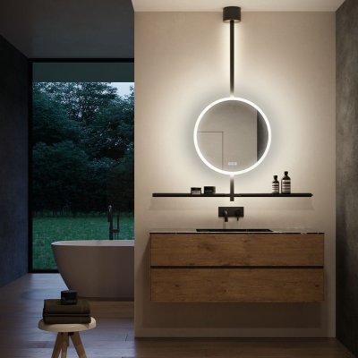 IO badrumsset 600 mm med spegel och hyllor Svart D-M 230V/65W 