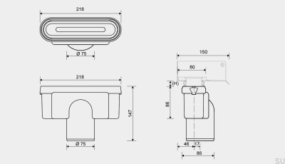 Avloppsmodul med vertikalt utlopp 75 mm med avtagbar sifon