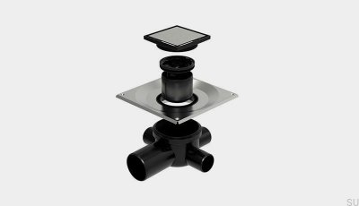 HighLine Custom fyrkantig avloppsventil med horisontellt utlopp 75 mm och sidoanslutningar