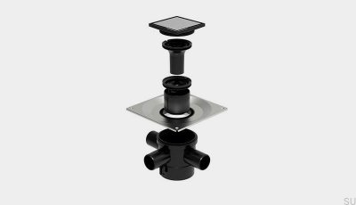 HighLine Custom fyrkantig avloppsventil med vertikalt utlopp 110 mm och sidoanslutningar