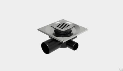 ClassicLine fyrkantig avloppsventil med horisontellt utlopp 75 mm och sidoanslutningar