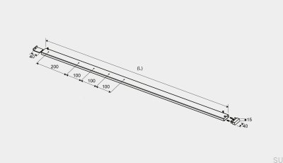 GlassLine vänster övre skena borstad stål