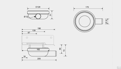Hörnavloppsmodul med horisontellt utlopp 32 mm