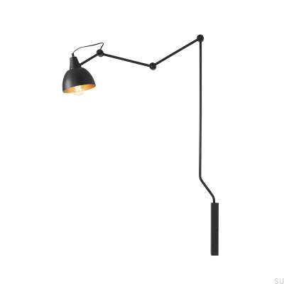 Aida lång metallvägglampa i svart (guldfärgad skärm i mitten)