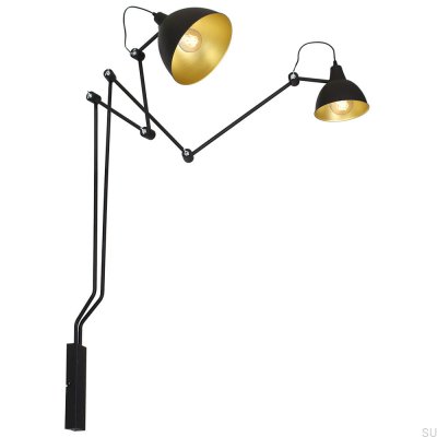 Aida 2 metall svart vägglampa (guldfärgad skärm i mitten)