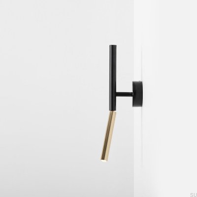 Stick svart metall guld vägglampa