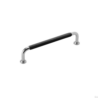 Avlångt möbelhandtag 1353 128 Nickel Svart Läder