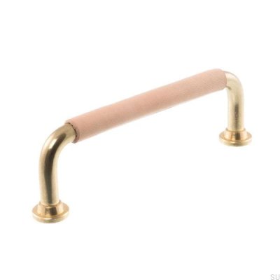 Avlångt möbelhandtag LS 1353 96 Polerad mässing med naturläder
