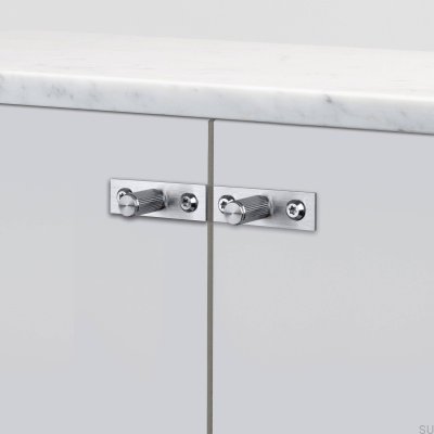 Möbelknopp med bricka Linear Plate 12 Stål Silver (set om 2)