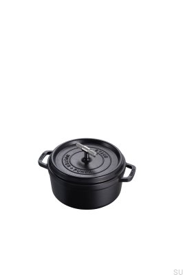 Cocotte Staub 3,7 L svart stålgryta med silverfärgat räfflat handtag