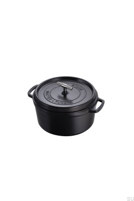 Cocotte Staub 6,7 L svart stålgryta med silverfärgat räfflat handtag