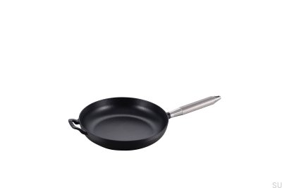 Staub 28 cm svart stekpanna i stål med silverfärgat räfflat handtag