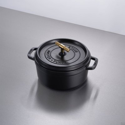 Staub Cocotte-gryta 3,7 l svart stål med räfflat mässingshandtag