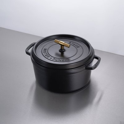 Staub Cocotte-gryta 6,7 l svart stål med räfflat mässingshandtag
