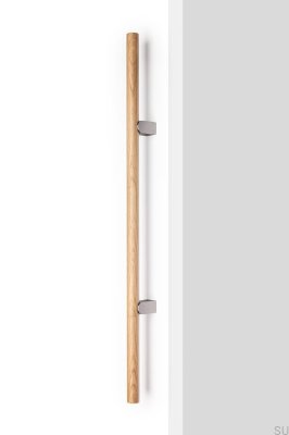 Kumo Wood Big 640 Avlångt Möbelhandtag, Ekträ med Silverborstad Aluminium