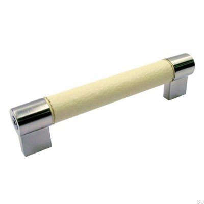 Långt möbelhandtag 1700 128 Borstad nickel med vitt läder