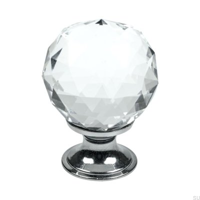 Möbelknopp i diamant Slipat glas med silverbotten